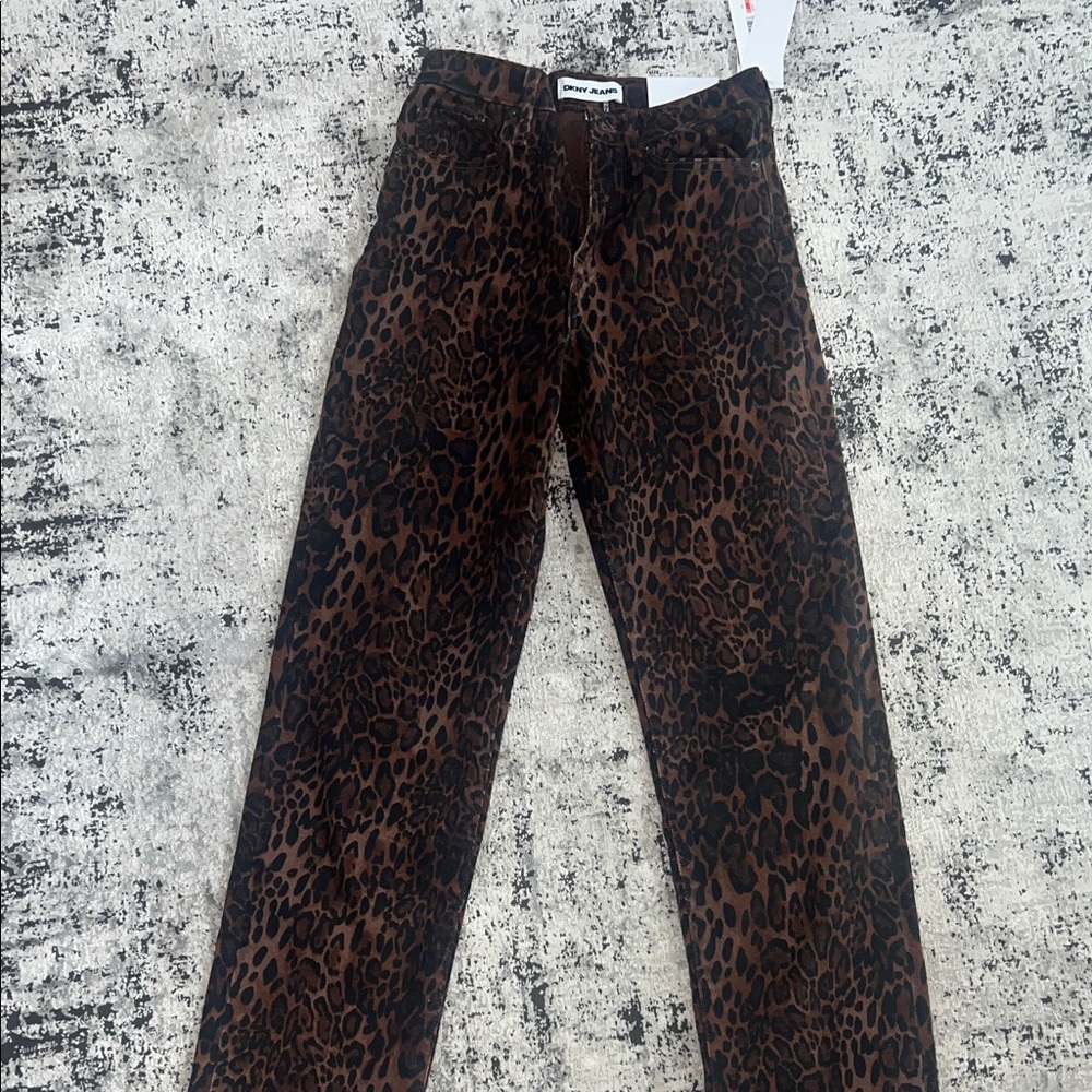 DKNY JEANS Leopard Print Jeans in Brown and Black